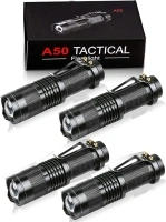 Competition Pro Torch Ultra Bright, 4 Pack Small Torches Led Super Bright with 5 Modes, Water Resistant, Zoomable Battery Powered Torches Flashlight for Kids Camping Fishing Gift Emergency