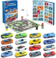 Mini Racers Advent Calendar 2024 for Kids, 24 Days Alloy Cars Christmas Countdown Calendar Toys with Exquisite Cars Minifigure Racetrack Playing Mat for Boys Girls Xmas Holiday Surprise Gift