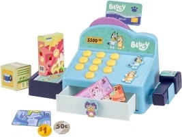 Bluey Cash Register. Press The Buttons to Hear Beeps, Sounds and Phrases From and Bingo, Use the Scanner to Scan Packages and Pretend to Run a Shop, Includes Toy Credit Card and Dollar Bucks!