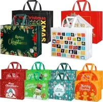 STYPOP Large Christmas Bags for Presents 12PCS Xmas Gift Bags 4 Extra Large 17",8 Large 13" Gift Bags Multipack Christmas Party Bags Reusable Christmas Bag Non-woven Christmas Treat Wrapping Bags