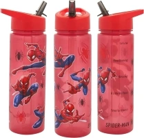 Marvel Spider-Man Water Tracker Bottle Flip Up Straw 600ml Official Marvel Merchandise by Polar Gear Kids Reusable Non Spill - BPA Free - Recyclable Plastic, Red, 600ml, Pack of 1