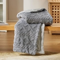 Bedsure Sherpa Fleece Throw Blanket - Fluffy Fuzzy Soft Warm Jacquard Coral Fleece Blanket for Bed and Couch, Double/Twin, Grey, 150x200cm