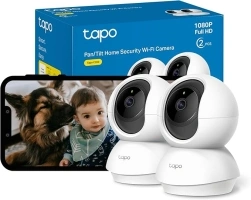 Tapo Pan/Tilt Smart Security Indoor Camera, Baby Monitor, CCTV, 360° Rotational Views, Works with Alexa&Google Home, 1080p, 2-Way Audio, Night Vision, SD Storage, Device Sharing, 2pack (Tapo C200P2)