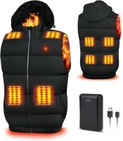 Faxpot Heated Gilet For Men And Women With Power Bank, Sleeveless Heated Jacket With 3 Temperature Levels, Washable Heated Body Warmer With Removable Hood, Unisex Lightweight Heated Vest 806