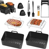 Air Fryer Accessories Set of 14 PCS Ninja Air Fryer Accessories Set for Ninjas AF300UK AF400UK, Ninja Air Fryer Silicone Liner, Air Fryer Rack, Oil Brush and Kitchen Tong, Oil Spray Bottle (Black)