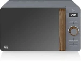 Swan SM22036LGRYN Nordic LED Digital Microwave with Glass Turntable, 6 Power Levels & Defrost Setting, 20L, 800W, Grey