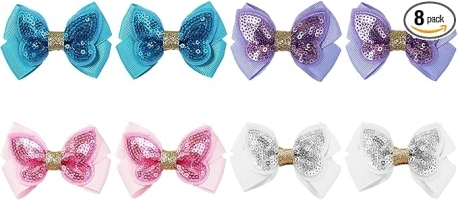 8 PCS Bow Hair Clips Double Layer Butterfly Children