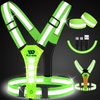 West Biking LED Reflective Running Vest, USB Rechargeable Running Lights for Runners, Elastic Adjustable Reflective Running Gear, High Vis Running Vest with Armbands for Walking Running Cycling