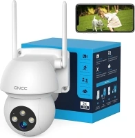 GNCC Security Camera Outdoor, Cameras House Security, CCTV Camera, 2K, 360° Auto Tracking, Color Night Vision, Pan-Tilt, Motion Detection, Lights Alarm, App Notification, 2-Way Audio, 2.4G WiFi