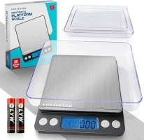 PORTENTUM Digital Kitchen Scale 500g/0.01g - Food or Mail, Electronic, Stainless Steel, Measuring Function for Liquid in ml and fl. oz., Precision Scale