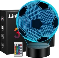 Linkax Football Gifts for Boys, 3D Illusion Night Lamp, Football Night Light for Kids Girls, 16 Colors Change, 6 7 8 9 10 Year Old Boy Birthday Gifts Bedroom Accessories Decor