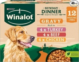 Winalot Sunday Dinner Wet Dog Food Pouches in Gravy 12x100g, Pack of 4