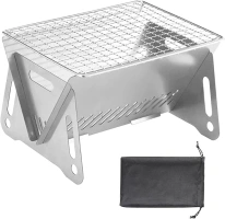 AUTUUCKEE BBQ Grill 8.3x6.3x5inch, Portable Folding Charcoal Grill with Grill Mesh for Outdoor Cooking Camping Hiking Picnic Backpacking Traveling(Silver, Includes Organizer Bag)