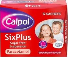 Calpol SixPlus Sugar Free Strawberry Paracetamol Sachets, Pack of 12