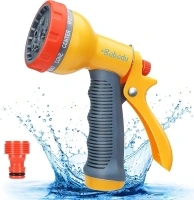 BABADU Garden Hose Spray Gun - 10 Multi Patterns Hose Pipe Spray Gun,Anti-Leaking Hose Nozzle, Garden Watering Hose Gun (Orange-Yellow)