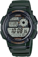 Casio AE1000W Series | Men’s Digital Watch | 100M WR | Multi Alarms | 100 SEC Stopwatch | Countdown Timer | World Map for World Time | LED Light | LC Analog Display | 10 Year Battery