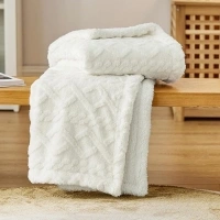 Bedsure Sherpa Fleece Throw Blanket - Fluffy Fuzzy Soft Warm Jacquard Coral Fleece Blanket for Bed and Couch, Double/Twin, White, 150x200cm