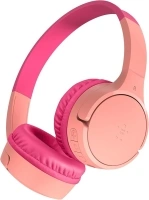 Belkin SoundForm Mini Kids Wireless Headphones with Built-In Microphone, 30H of Playback Time, & Fun Stickers - Over-Ear Headsets for Online Learning, School, Travel, iPhone, iPad, Galaxy - Pink