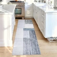 Calore Carpet Runners for Hallways Non Slip Washable Runner Rugs Long Soft Kitchen runner Grey Hallway Hall Runners for Bedroom Hallways Living Room Kitchen (Grey/Blue/Glod, 60 x 180 cm)