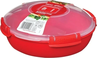 Sistema Round Microwave Container | 1.3 L | Food Steamer Container with Steam Release Vent | BPA-Free | Red | 1 Count