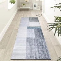 Calore Carpet Runners for Hallways Non Slip Washable Runner Rugs Long Soft Kitchen runner Grey Hallway Hall Runners for Bedroom Hallways Living Room Kitchen (Grey/Blue/Glod, 60 x 300 cm)