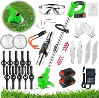 Metal Cordless Strimmers Electric with Blade Grass Trimmer with 2*Lithium Battery & Quick Change Spare Blades for Lawn Garden Pruning