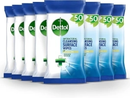 Dettol Surface Cleansing Wipes, 50 Wipes, Pack of 8, Total 400 Wipes