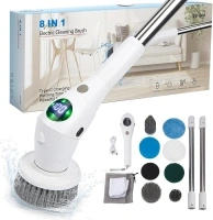 JoyGeek Electric Spin Scrubber Cordless Cleaning Brush LED Light Battery Indicator Screen with 8 Replaceable Brush Heads 3 Adjustable Speeds for Kitchen Shower Bathtub Car Cleaning