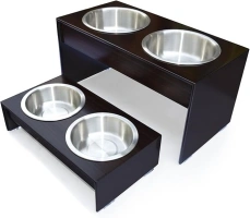 PerFusion Bamboo Raised Feeder Elevated Dog Bowls, Cat Bowls, Food and Water Bowls Aid Digestion Anti Slip Feeder - Brown - Short