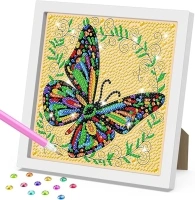 DOMROM Butterfly Diamond Painting Kits for Kids with Frame, Colorful Diamond Art for Kids Ages 6-8-12, DIY Easy Kids Gem Art Kit Art and Crafts for Girls & Boys Adult Diamond Art Kits Gift