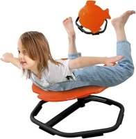 E-Solem Autism Kids Swivel Chair, Carousel Spin Sensory Chair, Training Body Coordination, Sensory Spinning Chair Wobble Chair for Kids Metal Base Non-Slip Small Chair (Orange)