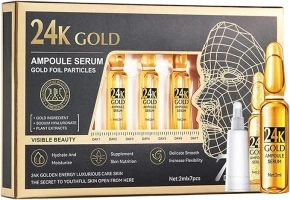 Concentrated 24K & Niacinamide Face Serum Ampoules - Collagen Booster for Natural Face Lift, Anti-Aging & Strengthened Skin Barrier, Deep Hydration - 7x2ml Ampoules