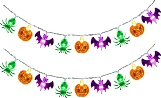 MIGIFTDY Halloween String Lights, Battery Operated Halloween Decorations 3D Orange Pumpkin White Ghost Purple Spider Indoor Outdoor Halloween Fairy Lights