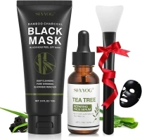 Blackhead Peel Off Face Mask, SHVYOG 3-in-1 Blackhead Remover Charcoal Mask with Brush & Tea Tree Serum, Purifying Deep Cleansing Black Mask for Blackheads, Dirt, Acne, Pores Shrinking (100g+30ml)