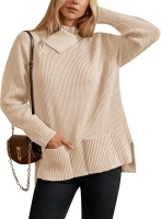 GRACE KARIN Women Mockneck Sweater Texture Long Sleeve Casual Sweater 2024 Clothes with Pockets