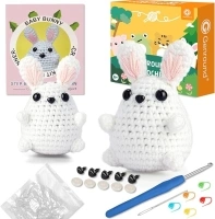 Genround Crochet Kits for Beginners Adults - 2 Pcs Beginners Crochet Kit for Adults & Kids - Crochet Set, Amigurumi Animals Knitting Starter Kit with Instructions and Video Tutorial (Bunny)