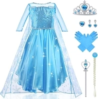 URAQT Dress Up for Girls, Princess Costumes for Girls, Fancy Princess Dress, Princess Costume with Fairy Wand and Crown Tiara, Deluxe Girls Fancy Dress for Party Cosplay Bridesmaid Pageant