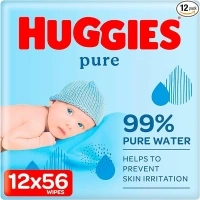 Huggies Pure, Baby Wipes, 12 Packs (672 Wipes Total) - Natural Wet Wipes for Sensitive Skin - 99 Percent Pure Water - Fragrance Free to Clean and Protect