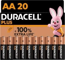 Duracell Plus AA Batteries (20 Pack) - Alkaline 1.5V - Up To 100% Extra Life - Reliability For Everyday Devices - 0% Plastic Packaging - 10 Year Storage - LR6 MN1500