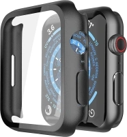 Piuellia 2 Pack Black Hard Case with Tempered Glass Screen Protector Compatible for Apple Watch Series 9 Series 8 Series 7 45mm, Ultra-Thin Shockproof Overall Protective Cover for iWatch