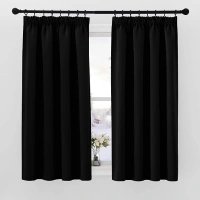 PONY DANCE Black Blackout Curtains for Bedroom 46x54 Inch Pencil Pleat Thermal Insulated Curtains with Hooks for Track Small Black out Curtains & Drapes, 2 Panels, W46 X L54, Black