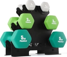 PhysKcal Dumbbells Set of 6 with Carry Rack, Hand Weights & Tree Set for Home Gym Studio Workout