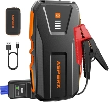 ASPERX Jump Starter Power Pack(Up to 10L Gas/8L Diesel), 3000A Car Battery Booster Jump Starter with Jump Leads, LED Flashlight and LCD Display, Jump Pack for 12V Vehicles, Pickup, SUV, Motorcycle