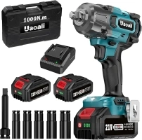 Uaoaii 1000Nm(738ft-lbs) Cordless Impact Wrench High Torque, 1/2 Power Battery Impact Gun w/ 2X 4.0Ah Battery, Fast Charger, 5 Sockets, Storage Tool Box & Variable Speeds for Car Tire Truck RV Mower