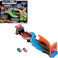 Mattel Disney and Pixar Cars Glow Racers Launch ‘N Criss-Cross Playset with 2 Glow-in-the-Dark Toy Cars Including Lightning McQueen & Jackson Storm, HPD80