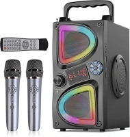 SUPNIU Karaoke Machine for Kids Adults, Portable Bluetooth Small karaoke Singing Speaker with 2 Wireless Microphone and LED Lights, Gifts Toys for All Smartphones, Birthday, Family, Home Party