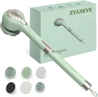 ZYZGSEVE Electric Body Brush - Rechargeable Silicone Body Scrubber with 6 Brush Heads for Cleansing, Massaging and Exfoliating - Foot and Back Scrubber with Long Handle for Use in Shower and Bath