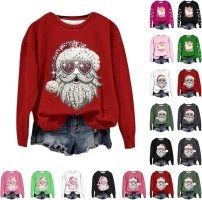 Yinguo Xmas Jumper for Womens, Christmas Funny Novelty Graphic Sweatshirt Cute Santa Print Pullover Casual Long Sleeve Crewneck Tops Reindeer Christmas Tree Xmas Sweatshirts Top Ladies