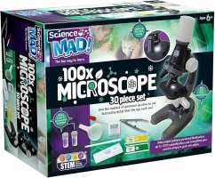 Science Mad 100x Microscope For Kids - Learn How To Magnify With Fun - Features Powerful Illumination, 100x Magnification, Slides and Tools Included, 6+ Years, Rose