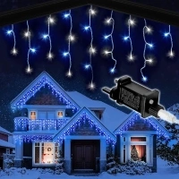 Icicle Lights Outdoor Christmas 240 LED 7.5m Lit Length, Blue & Cool White LED Icicle Fairy House Lights with 8 Hours On Timer, Memory, 8 Lighting Modes, Mains Powered – 240 LED, Blue & Cool White